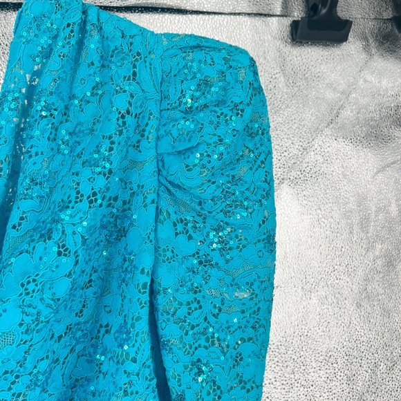 NWOT Giuseppe Di Morabito Blue Sequin Lace One Shoulder Dress - Picture 5 of 10